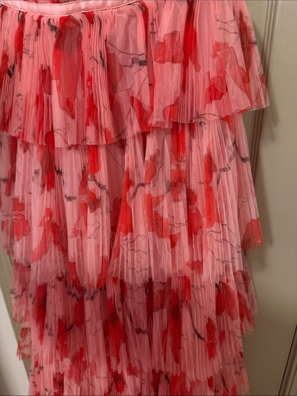 Hutch Monaco Strapless Pink & Red Tiered Ruffle Maxi Dress 14 - Picture 5 of 7